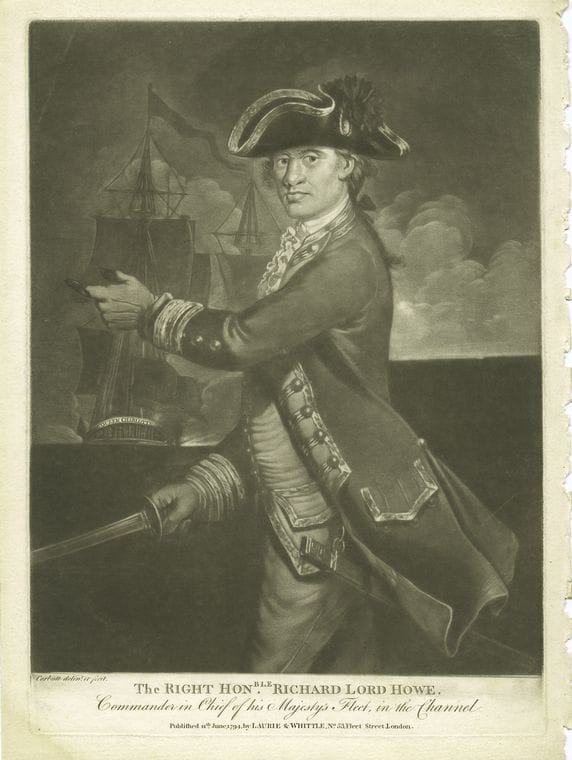 Art Print : c.1760 , The Right honble. Richard Lord Howe Commander in Chief of his Majesty's Fleet, in The Channel - Vintage Wall Art