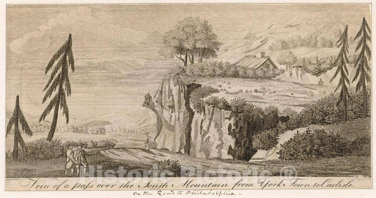 Art Print : 1788, View of a Pass Over The South Mountain from York Town to Carlisle. - Vintage Wall Art