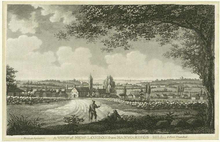 Art Print : c.1775 , A View of New London from Manwaring's Hill - Vintage Wall Art