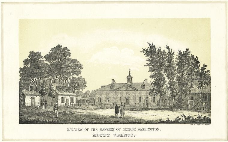Art Print : 1775, N.W. View of The Mansion of George Washington, Mount Vernon - Vintage Wall Art