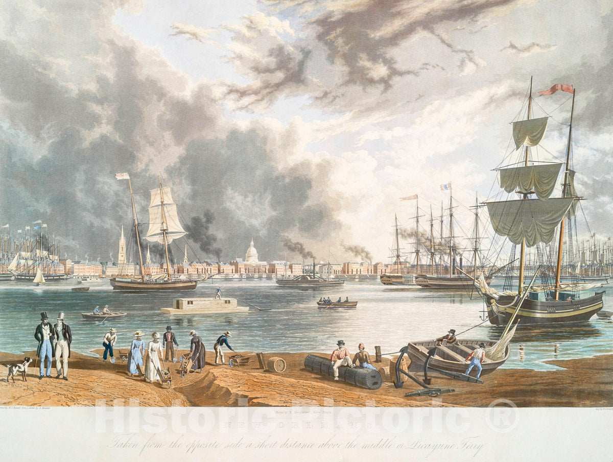 Art Print : 1841, New Orleans, Taken from The Opposite Side a Short Distance Above The Middle or Picayune Ferry. - Vintage Wall Art