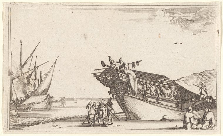 Art Print : Sur le Premier Plan, sur le Rivage, a Droite, Deux Hommes Assis, et, au millieu, Cinq Hommes debout, 1634 - Vintage Wall Art