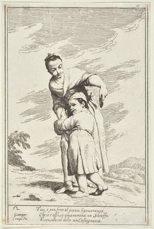 Art Print : Menghina Leaving The Garden with a Basket Filled with Herbs and Encountering Cacasenno, 1701-1800 - Vintage Wall Art