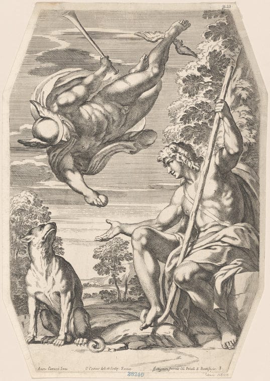 Art Print : Mercury Bringing The Golden Apple to Paris, 1675 - Vintage Wall Art