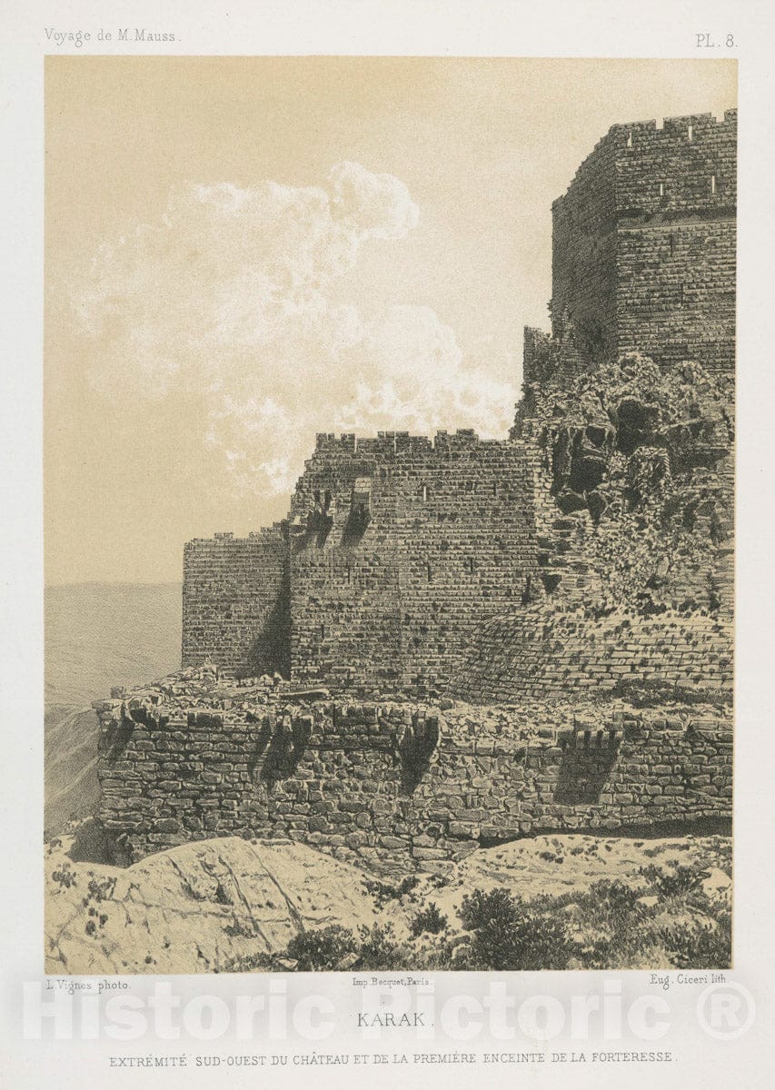 Art Print : 1874, Karak, extremite sud-ouest du chAteau et de la Premiere Enceinte de la forteresse. - Vintage Wall Art