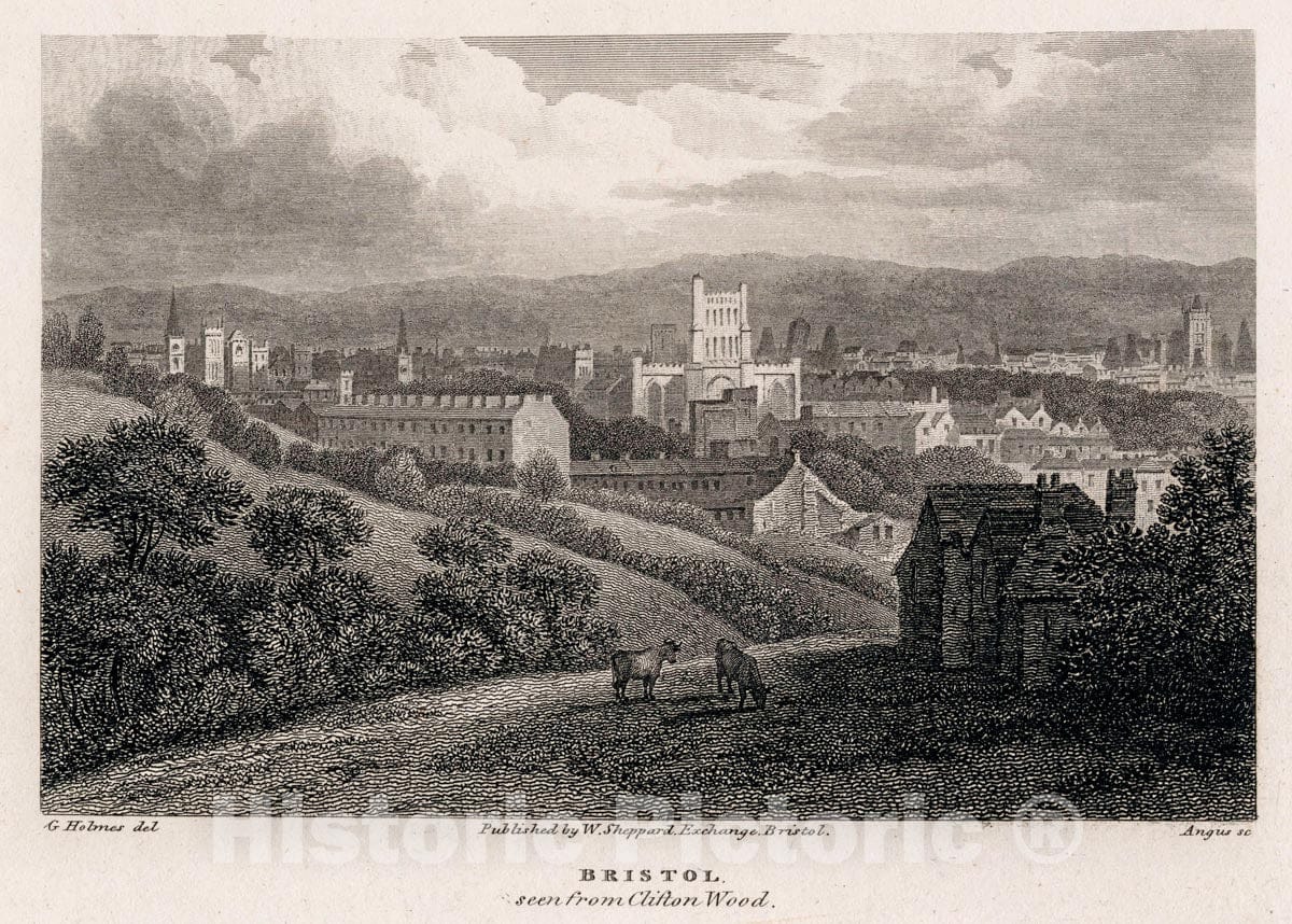 Art Print : 1820, Bristol seen from Clifton Wood. - Vintage Wall Art