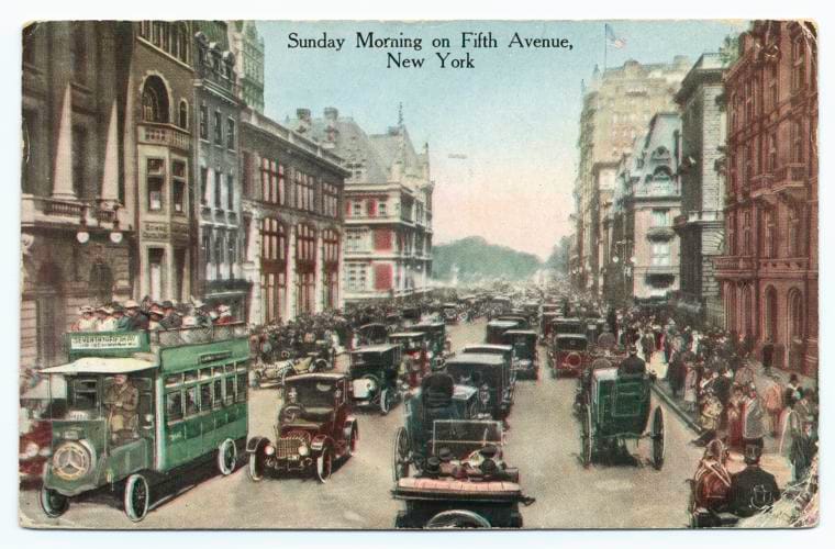 Art Print : Sunday Morning on Fifth Avenue, New York, 1919 - Vintage Wall Art