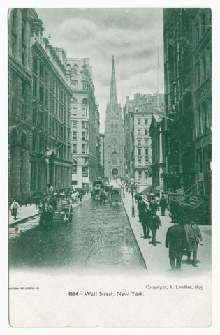 Art Print : Wall Street Showing Trinity Church, New York City, 1915 - Vintage Wall Art