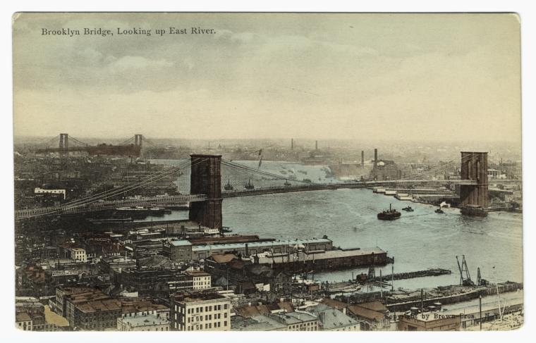 Art Print : Brooklyn Bridge, Looking up East River, 1901 - Vintage Wall Art