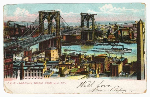 Art Print : Brooklyn Bridge from N. Y. City, 1906 - Vintage Wall Art