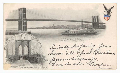 Art Print : Brooklyn Bridge ; Promenade on Brooklyn Bridge, 1902 - Vintage Wall Art