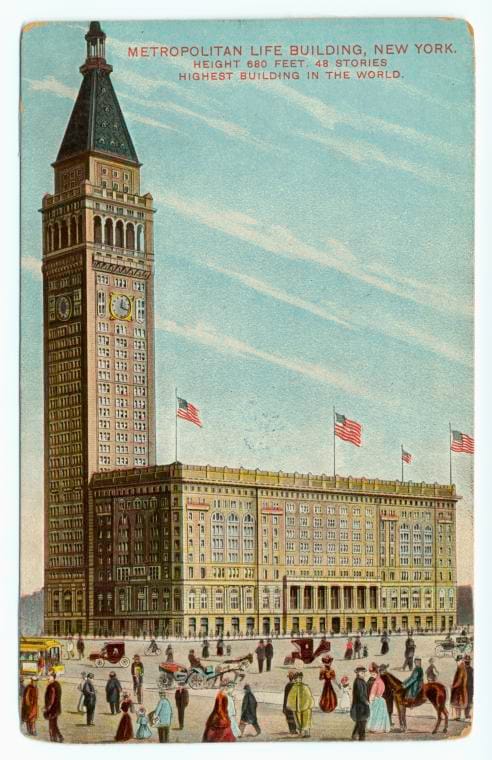 Art Print : Metropolitan Life Building, New York, 1908 - Vintage Wall Art V1