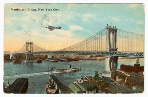 Art Print : Manhattan Bridge, New York City, 1910 - Vintage Wall Art V1