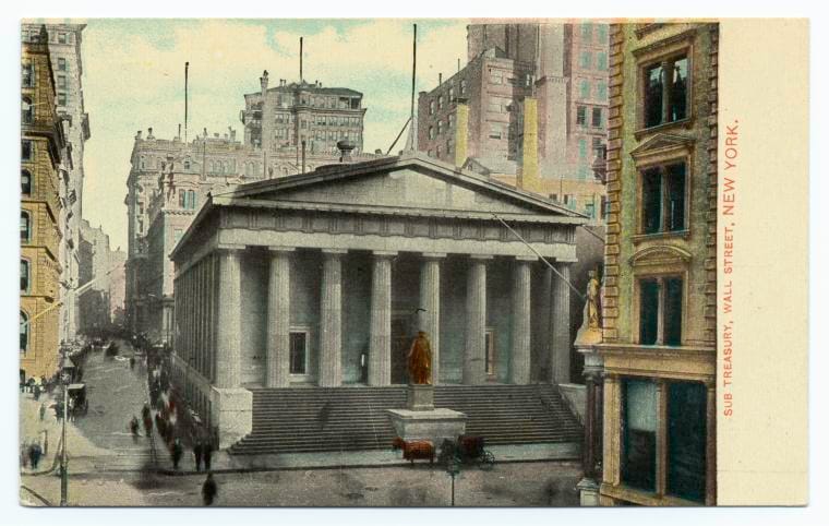 Art Print : Sub Treasury, Wall Street, New York, 1908 - Vintage Wall Art