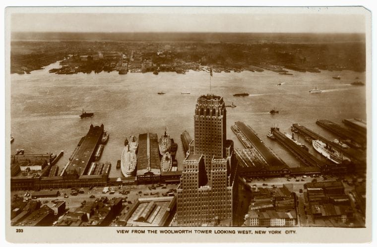 Art Print : View from The Woolworth Tower Looking West, New York City, 1930 - Vintage Wall Art