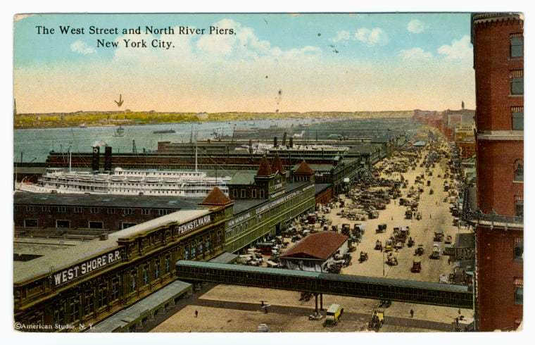Art Print : The West Street and North River Piers. New York City, 1916 - Vintage Wall Art