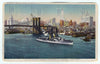 Art Print : U.S.S. North Dakota & Brooklyn Bridge, New York, 1912 - Vintage Wall Art