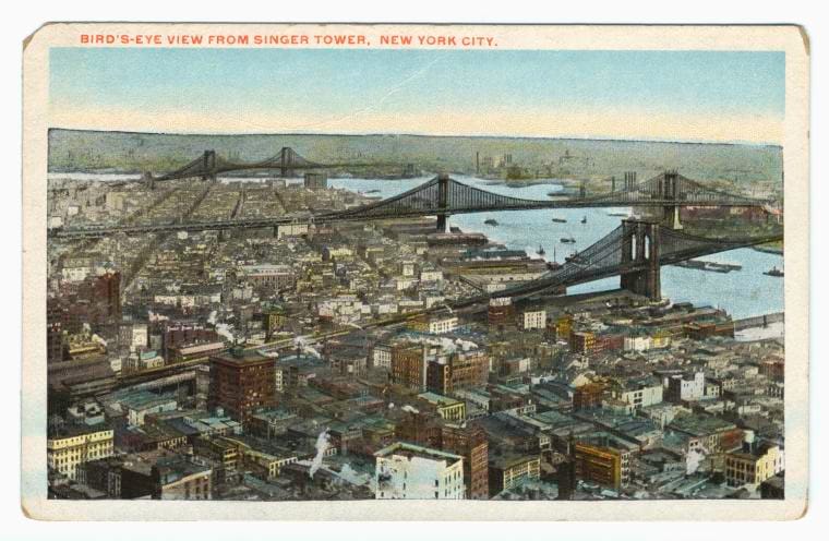 Art Print : Bird's-Eye View from Singer Tower, New York City, 1915 - Vintage Wall Art
