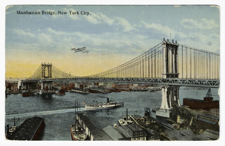 Art Print : Manhattan Bridge, New York City, 1910 - Vintage Wall Art V2