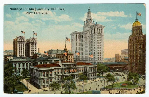 Art Print : Municipal Building and City Hall Park, New York City, 1918 - Vintage Wall Art
