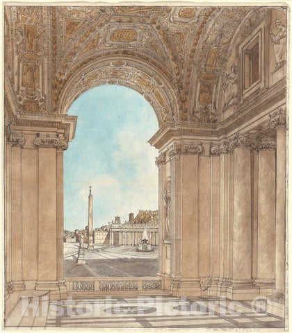 Art Print : Giacomo Quarenghi, The Piazza of Saint Peter's Seen Through an Arch of The Basilica, c.1779 - Vintage Wall Art