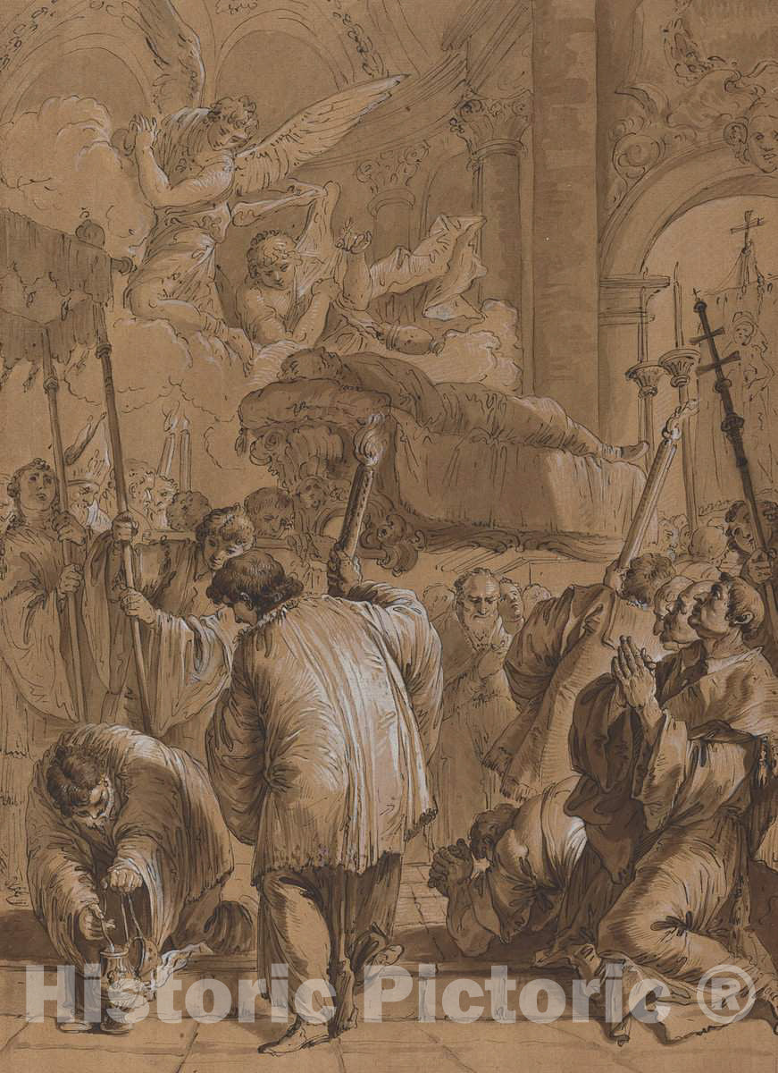 Art Print : Francesco Fontebasso, Funeral Procession of a Saint with Angels, 18th Century - Vintage Wall Art