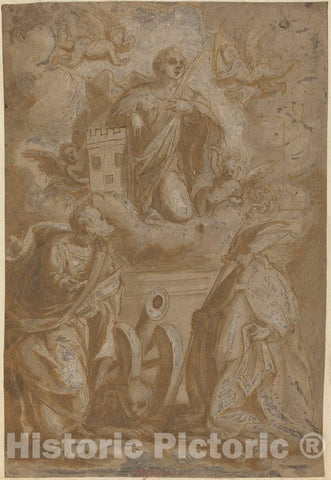 Art Print : Saint Barbara in Glory with Saints Nicholas and Jerome, 16th Century - Vintage Wall Art