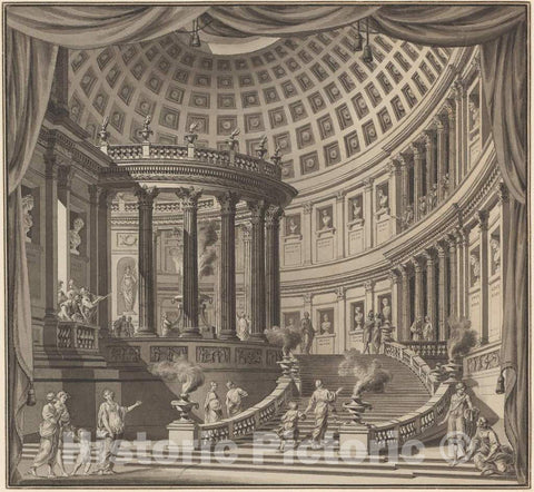 Art Print : Ennemond Alexandre Petitot, Design for a Stage Curtain: The Interior of an Elaborate Temple Dedicated to Illustrious Men, 1780s? - Vintage Wall Art