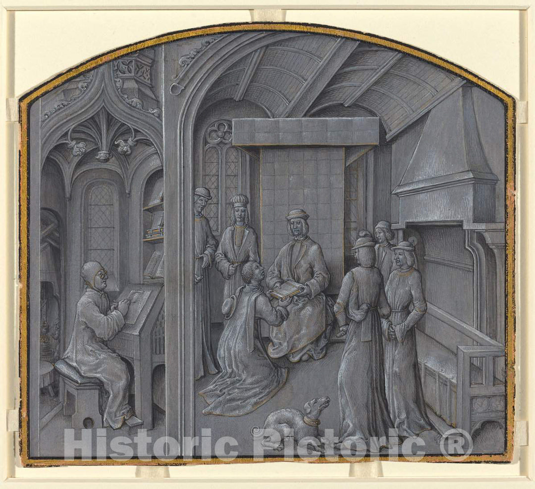 Art Print : Georges Hurtrel, Scribe Writing and The Author Presenting His Book, in or Before 1870 - Vintage Wall Art