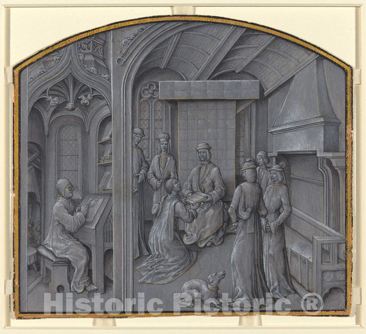 Art Print : Georges Hurtrel, Scribe Writing and The Author Presenting His Book, in or Before 1870 - Vintage Wall Art