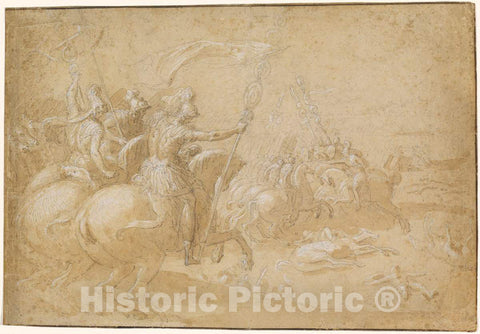 Art Print : Antoine Caron, Ancient Roman Warriors Riding into Battle, c. 1597 - Vintage Wall Art