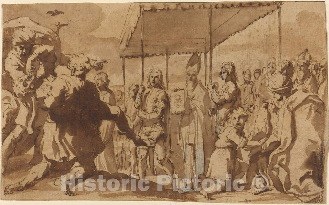 Art Print : Elisabetta Sirani, The Deliverance of The Demoniac of Constantinople by Saint John Chrysostom, c. 1659 - Vintage Wall Art