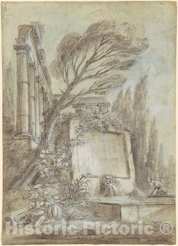 Art Print : Lallemand, Architectural Fantasy of Roman Ruins with an Inscription Plaque, c. 1768 - Vintage Wall Art