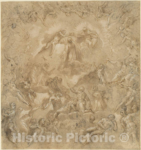 Art Print : Jacopo Palma il Giovane, The Coronation of The Virgin, c.1590 - Vintage Wall Art