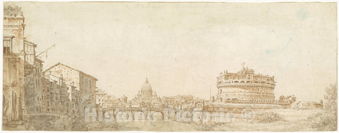 Art Print : Giuseppe Zocchi, View of Rome with The Dome of Saint Peter's and The Castel Sant' Angelo, c. 1744 - Vintage Wall Art