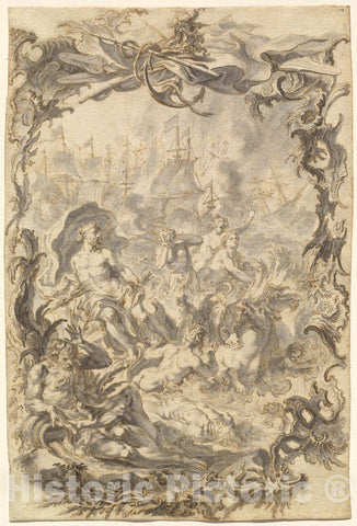 Art Print : Gottfried Bernhard GÃ¶tz, The Horrors of War: A Sea Battle, c.1743 - Vintage Wall Art