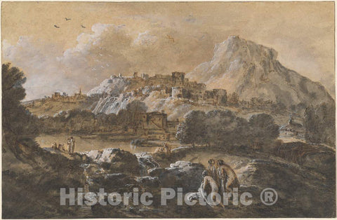 Art Print : Francesco Zuccarelli, Mountainous River Landscape with Bathers, c.1761 - Vintage Wall Art