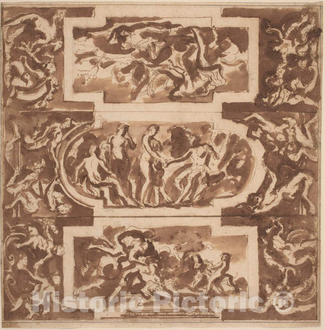 Art Print : Nicolas Poussin, Modello for a Ceiling: Diana and The Dead Endymion, The Judgment of Paris, and The Death of Adonis - Vintage Wall Art