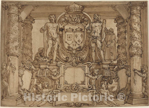 Art Print : Tempesta or Agostino Ciampelli, an Architectural Wall Design in Honor of Henry IV, The Gallic Hercules, c. 1600 - Vintage Wall Art