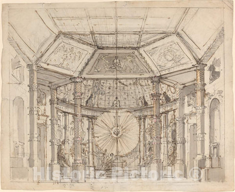 Art Print : Josef IgnÃ¡z Platzer, Stage Design for a Domed Temple Interior with a Sun Disk Above The Altar, 1780 - Vintage Wall Art