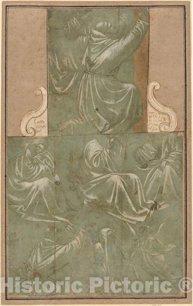 Art Print : Florentine School, Studies of Saint Francis Kneeling and Other Figures, c.1400 - Vintage Wall Art