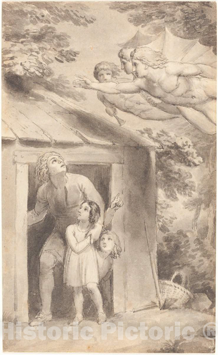 Art Print : Thomas Stothard, Peter and His Children Visited by Three Flying Figures, c. 1783 - Vintage Wall Art