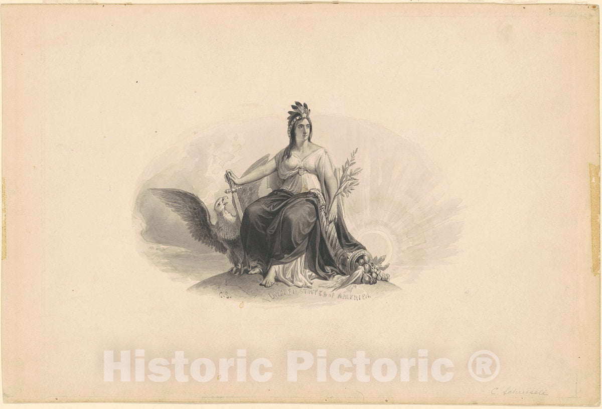 Art Print : Christian Schussele, Design for an Emblem of The United States of America, c. 1860 - Vintage Wall Art