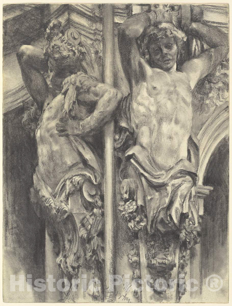 Art Print : Adolph Menzel, Atlases on The Wallpavillon of The Dresden Zwinger, 1880 - Vintage Wall Art