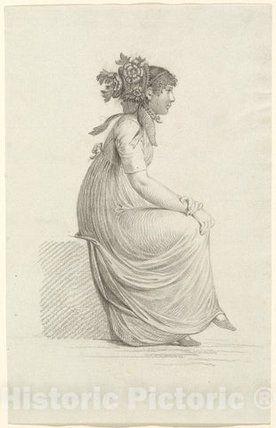 Art Print : Carl Wilhelm Kolbe, A Seated Young Woman Wearing a Fashionable Hat, c.1802 - Vintage Wall Art