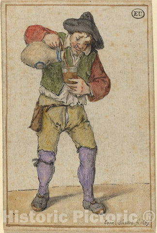 Art Print : Cornelis Dusart, Peasant Filling a Glass, 1689 - Vintage Wall Art