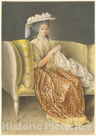 Art Print : Daniel Nikolaus Chodowiecki, Portrait of a Lady Sewing - Vintage Wall Art