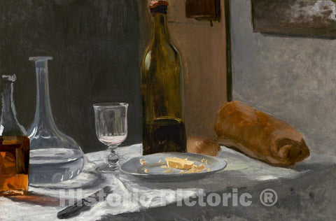 Art Print : Claude Monet, Still Life with Bottle, Carafe, Bread, and Wine, c.1863 - Vintage Wall Art