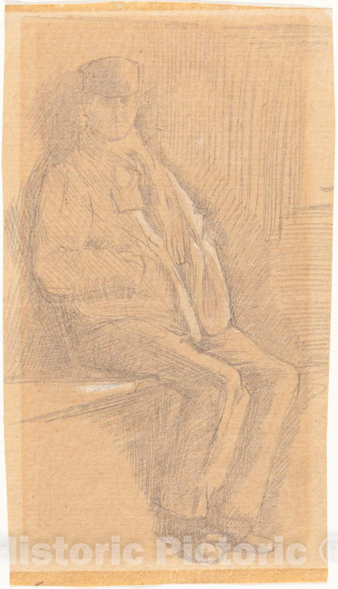 Art Print : Charles Samuel Keene, Seated Man - Vintage Wall Art