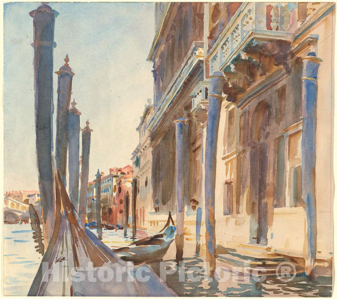 Art Print : John Singer Sargent, Gondola Moorings on The Grand Canal - Vintage Wall Art